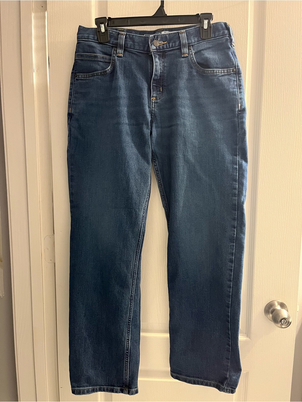 Carhartt Relaxed Fit Straight Blue Denim Jeans 5-Pocket Men's Cotton Button Zip